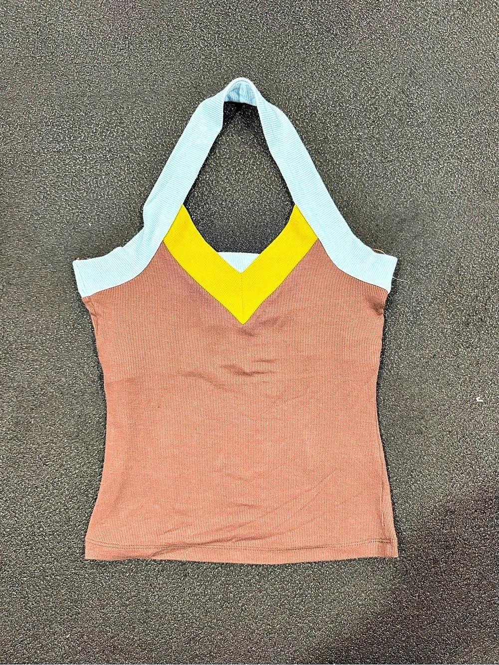 Silence + Noise Color Block Halter Tank in Brown & Yellow Size Medium